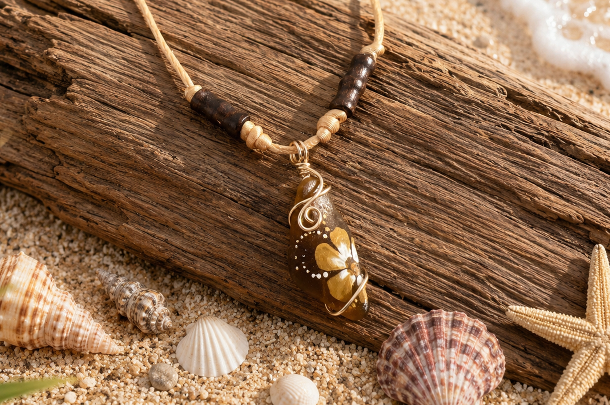 Collar Sea Glass Brown Pintado a Mano