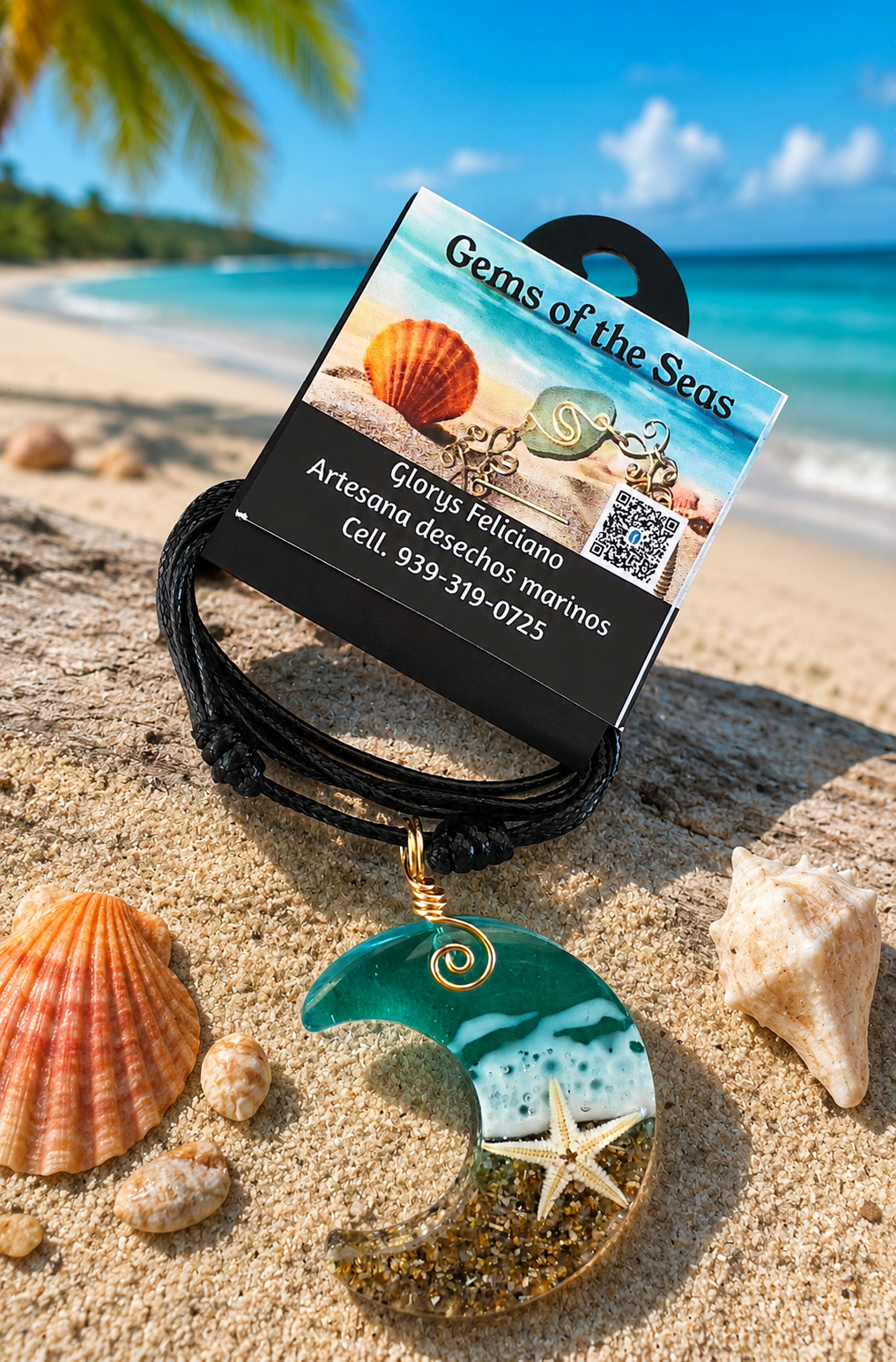 Collar Luna Marina con Arena y Estrella de Mar – Hecho a Mano