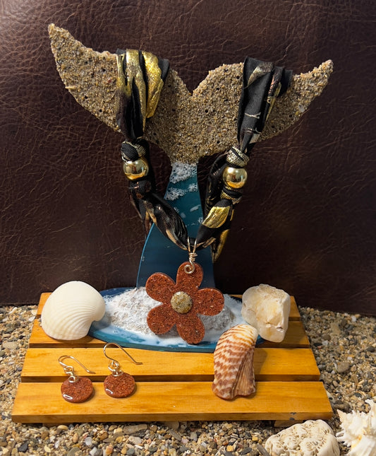 Set de Flor en Arena con Aretes a Juego