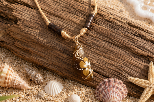 Collar Sea Glass Brown Pintado a Mano