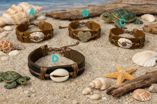 Pulsera Artesanal en Cuero con Elementos del Mar